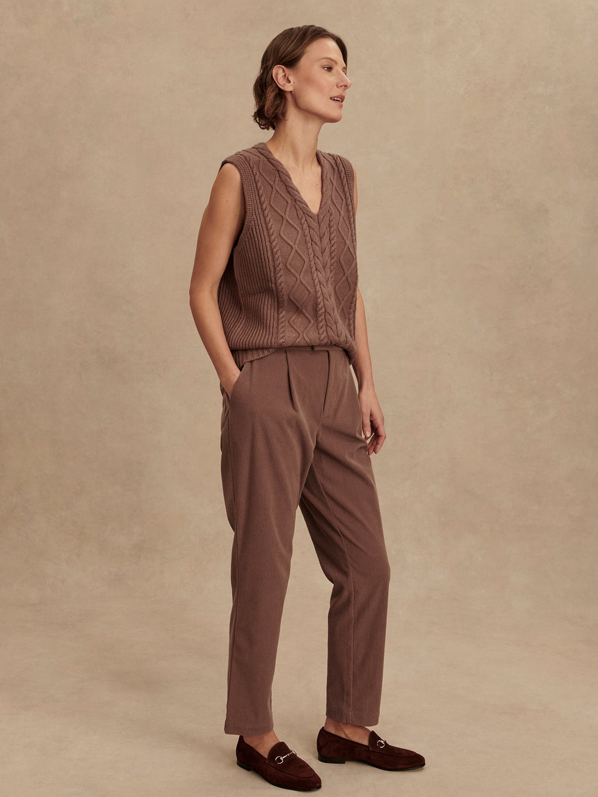Kay Cable Knit Vest Deep Taupe - Varley