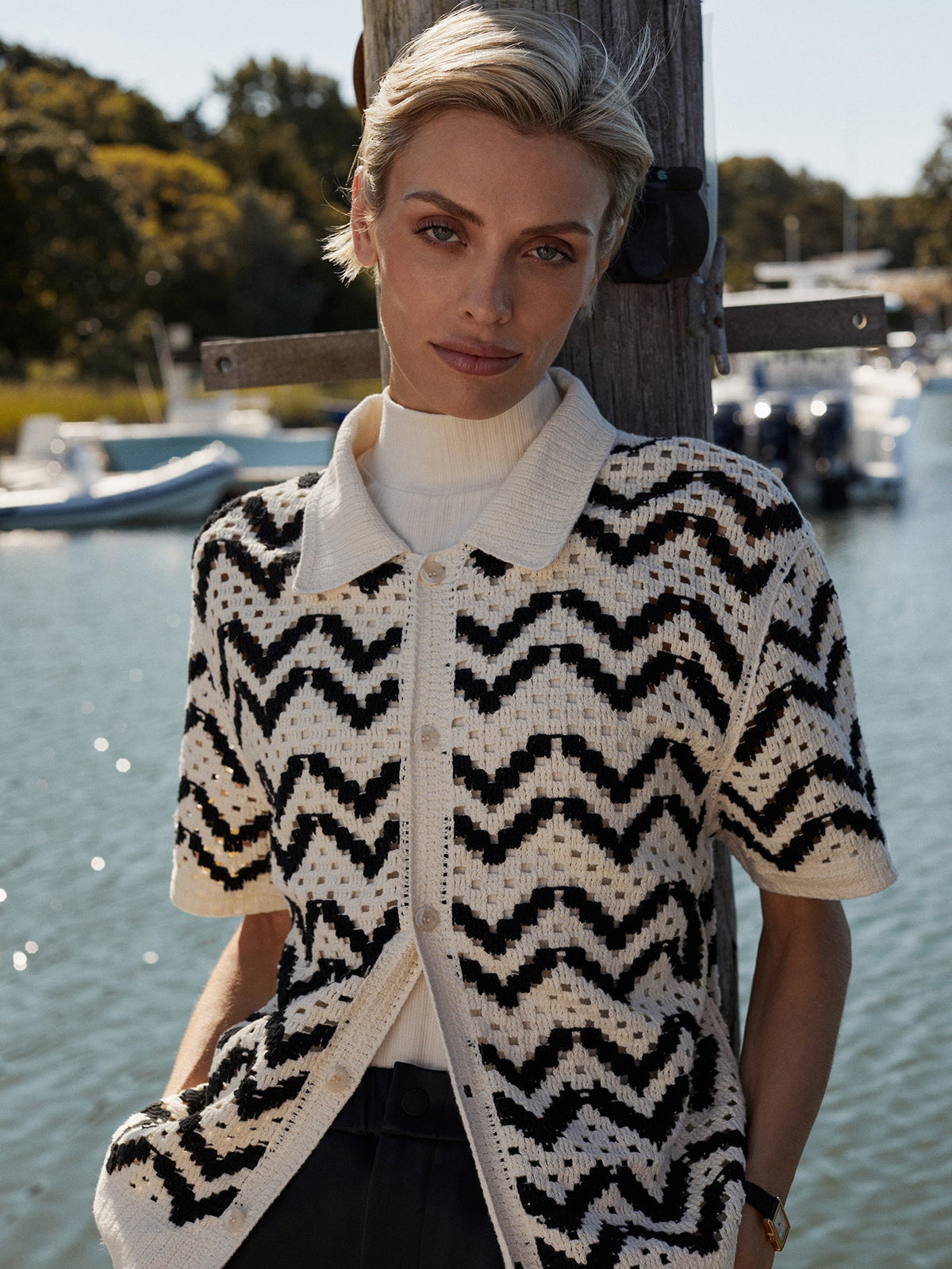 Anais Crochet Polo Shirt Birch - Varley
