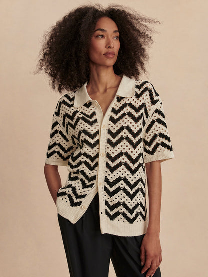 Anais Crochet Polo Shirt Birch - Varley