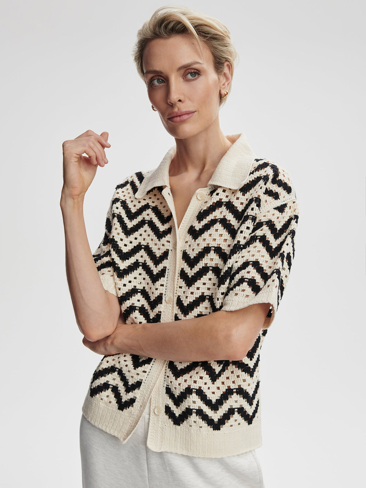 Anais Crochet Polo Shirt Birch - Varley