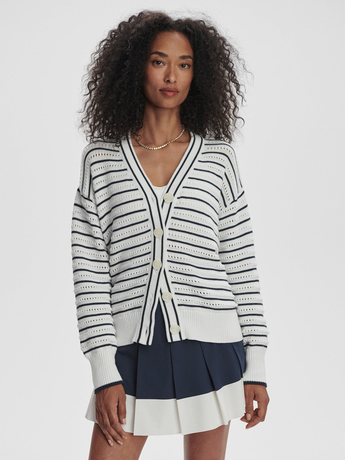 Antonia Relaxed Cardigan White/ Blue Nights - Varley