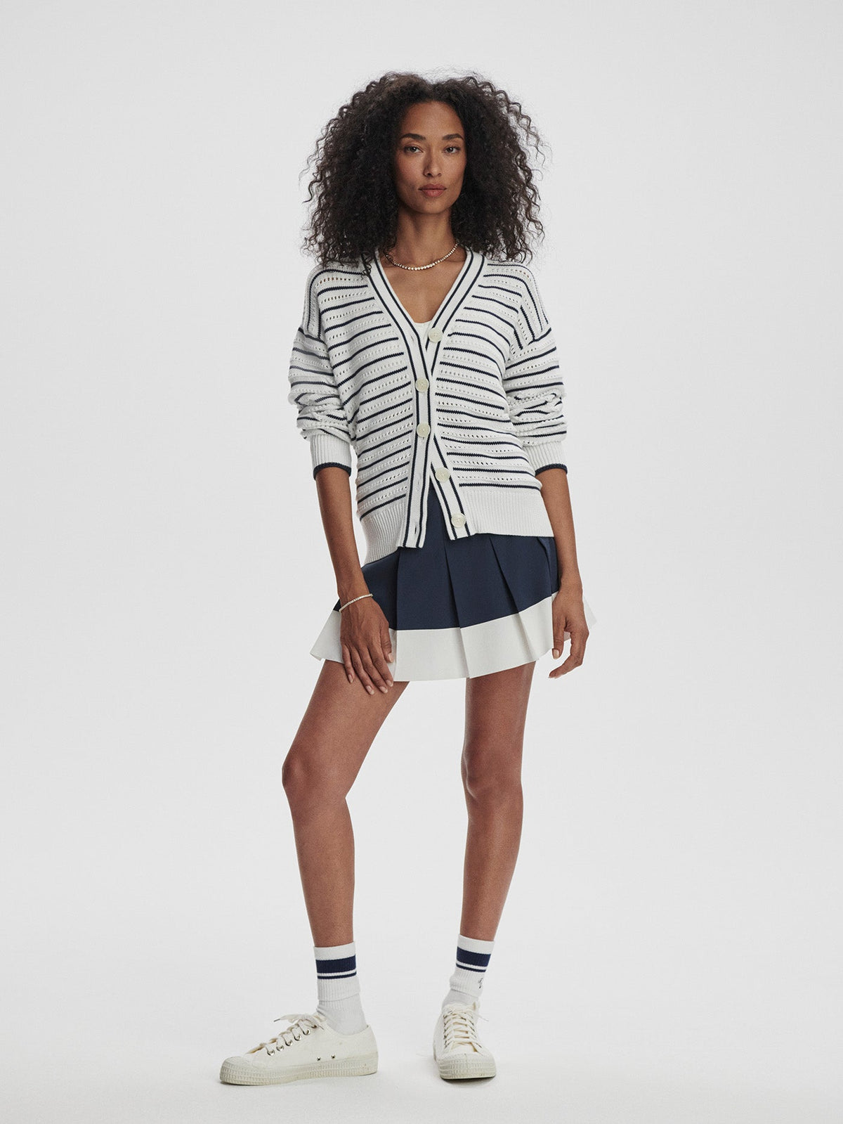 Antonia Relaxed Cardigan White/ Blue Nights - Varley