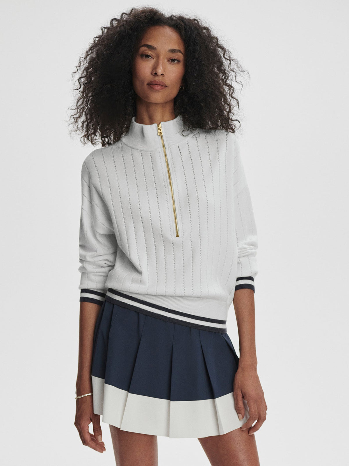 Aliyah Half Zip Knit White/ Blue Nights - Varley