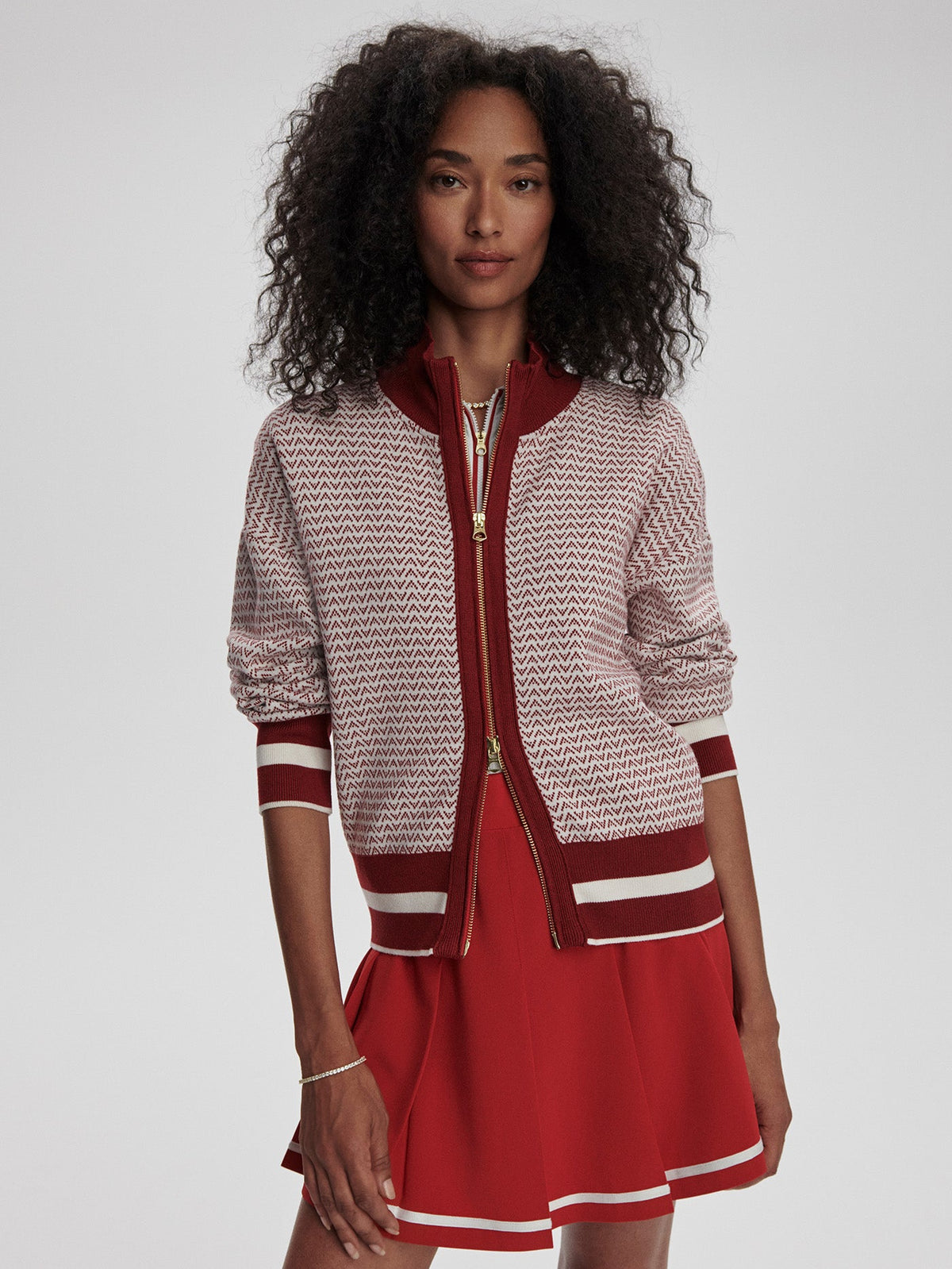 Walter Knit Jacket Red Dahlia/ White - Varley