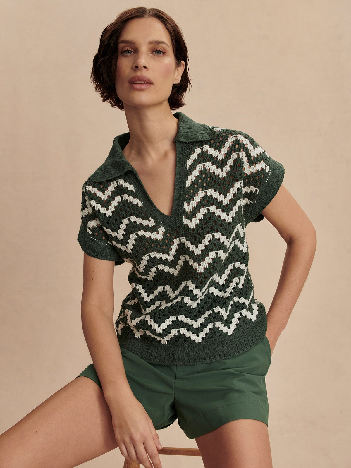 Joelle Crochet Polo Top Cilantro - Varley