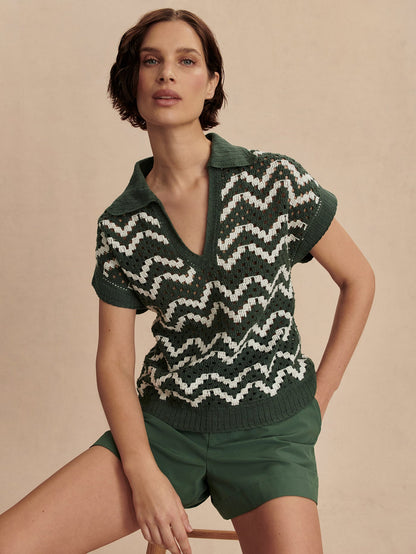 Joelle Crochet Polo Top Cilantro - Varley