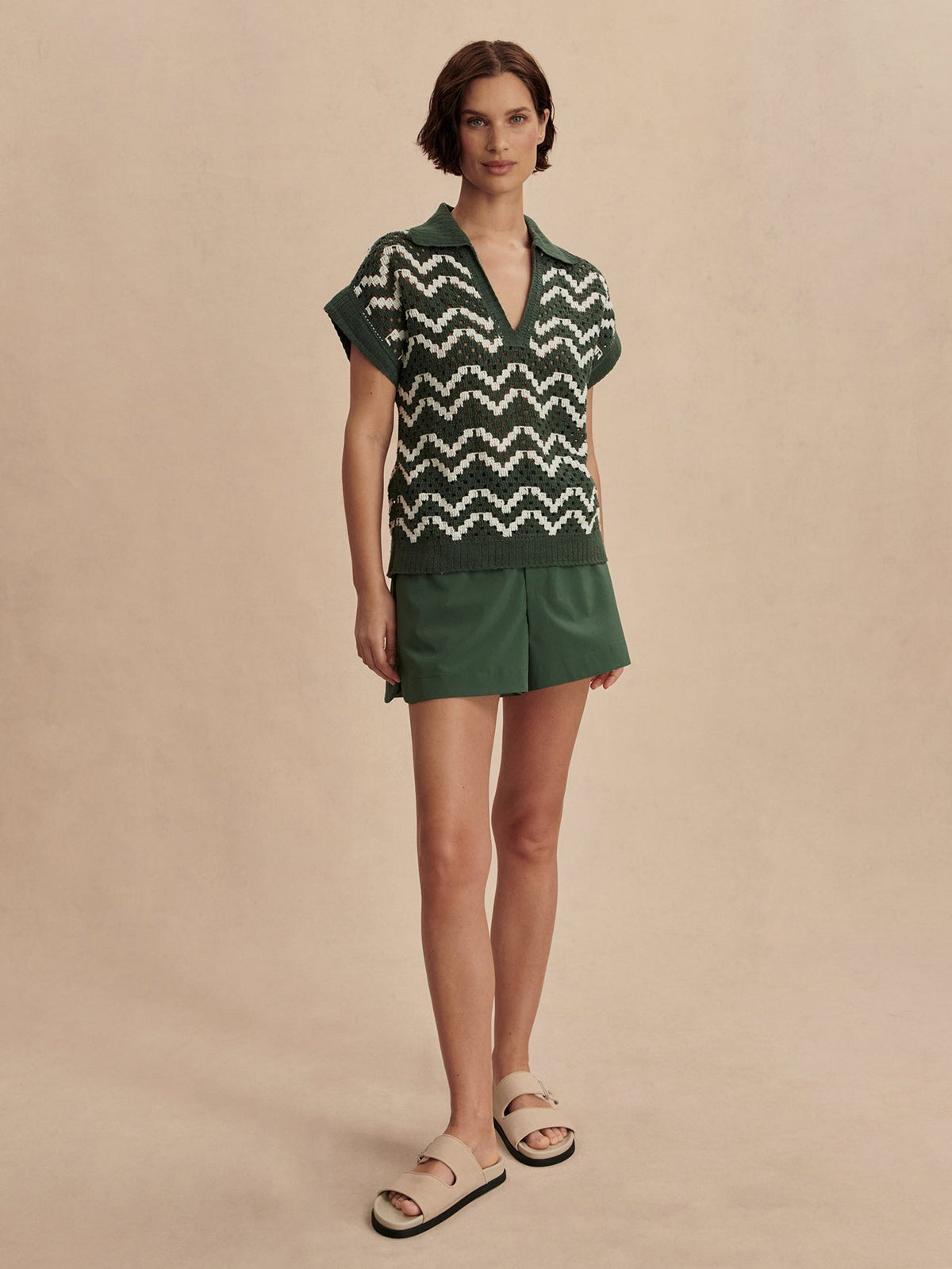 Joelle Crochet Polo Top Cilantro - Varley