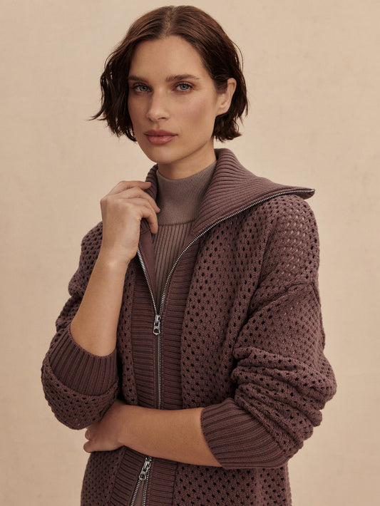 Finn Longline Knit Jacket | VARLEY US Peppercorn - Varley