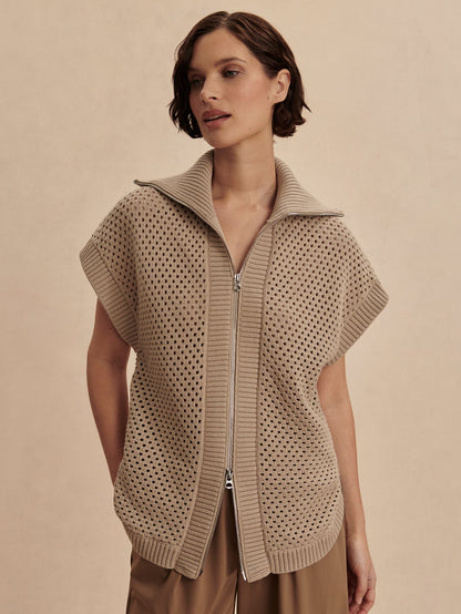 Gianna Zip Through Vest Cashmere Stone - Varley