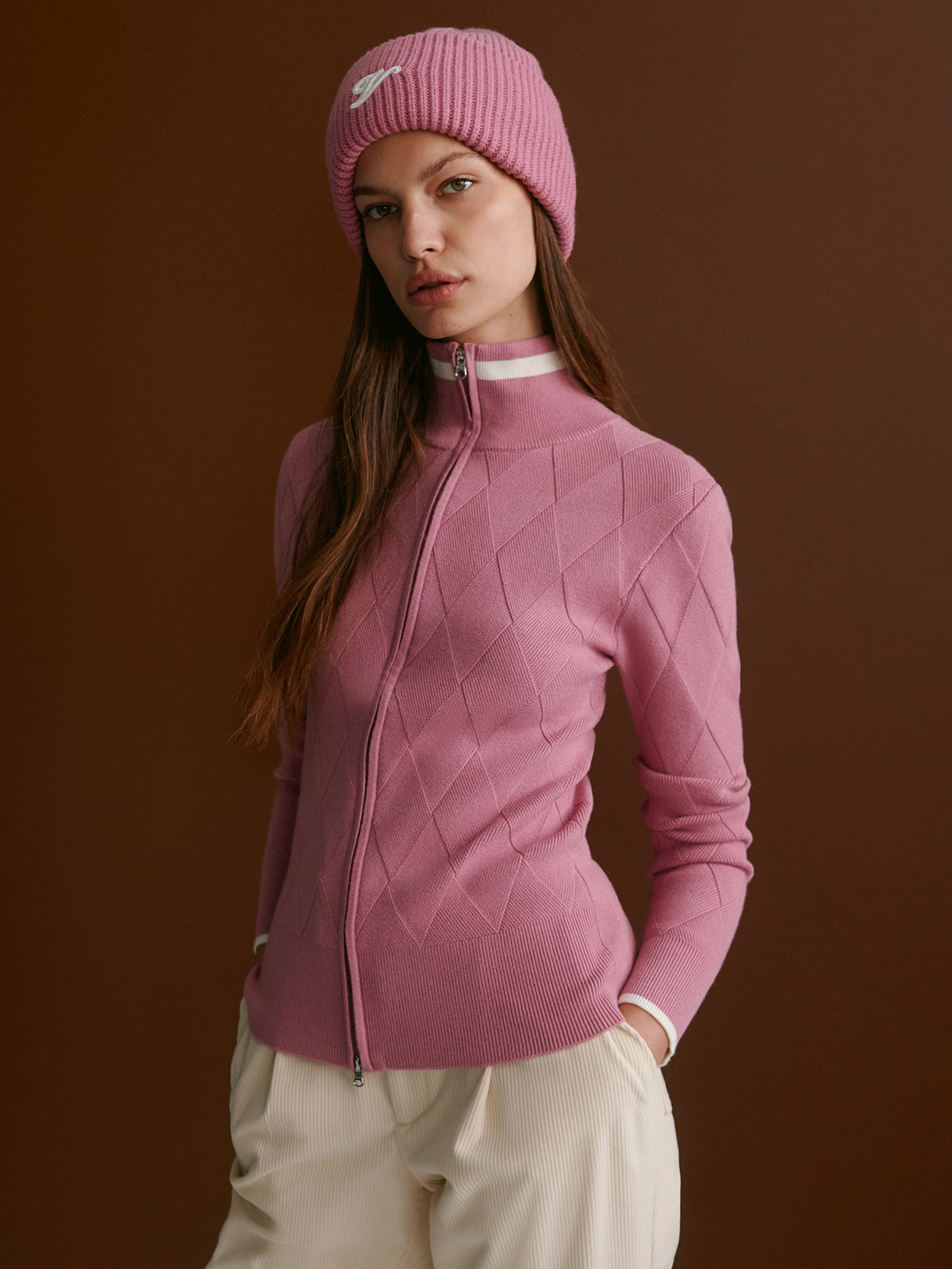 Barthe Zip Through Knit Jacket |Varley US Mauve Orchid - Varley