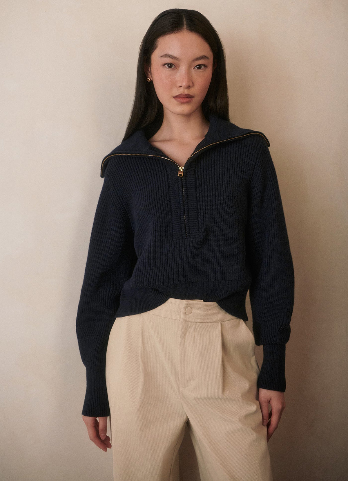 Maura Half Zip Rib Knit Navy - Varley