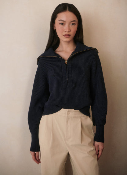 Maura Half Zip Rib Knit Navy - Varley