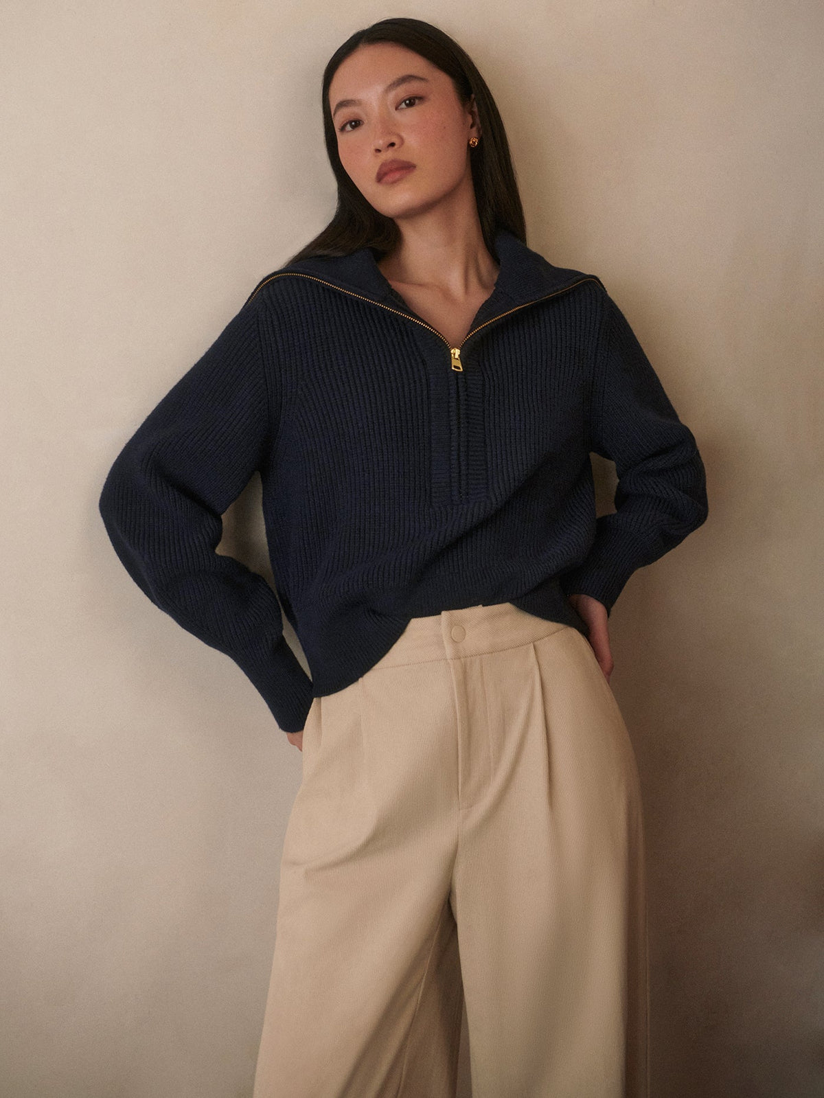 Maura Half Zip Rib Knit Navy - Varley