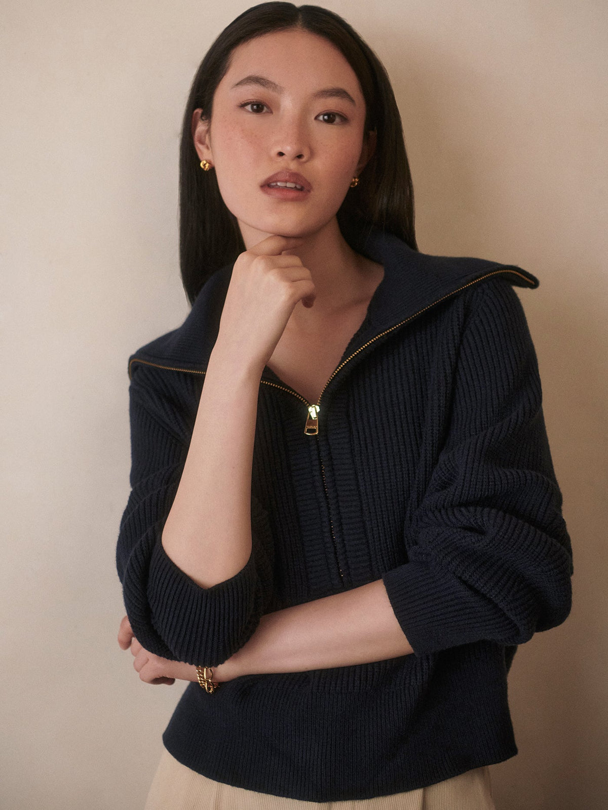 Maura Half Zip Rib Knit Navy - Varley