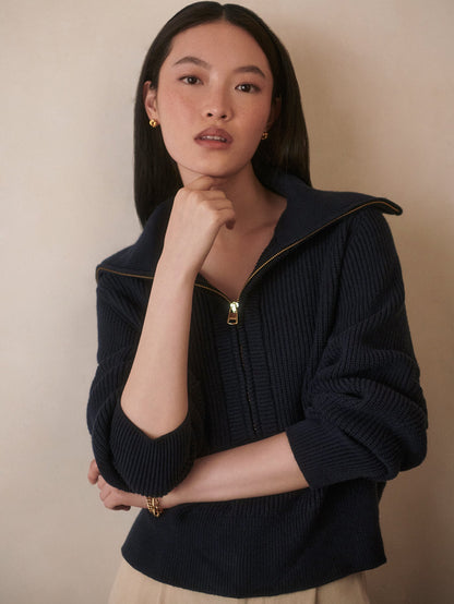 Maura Half Zip Rib Knit Navy - Varley