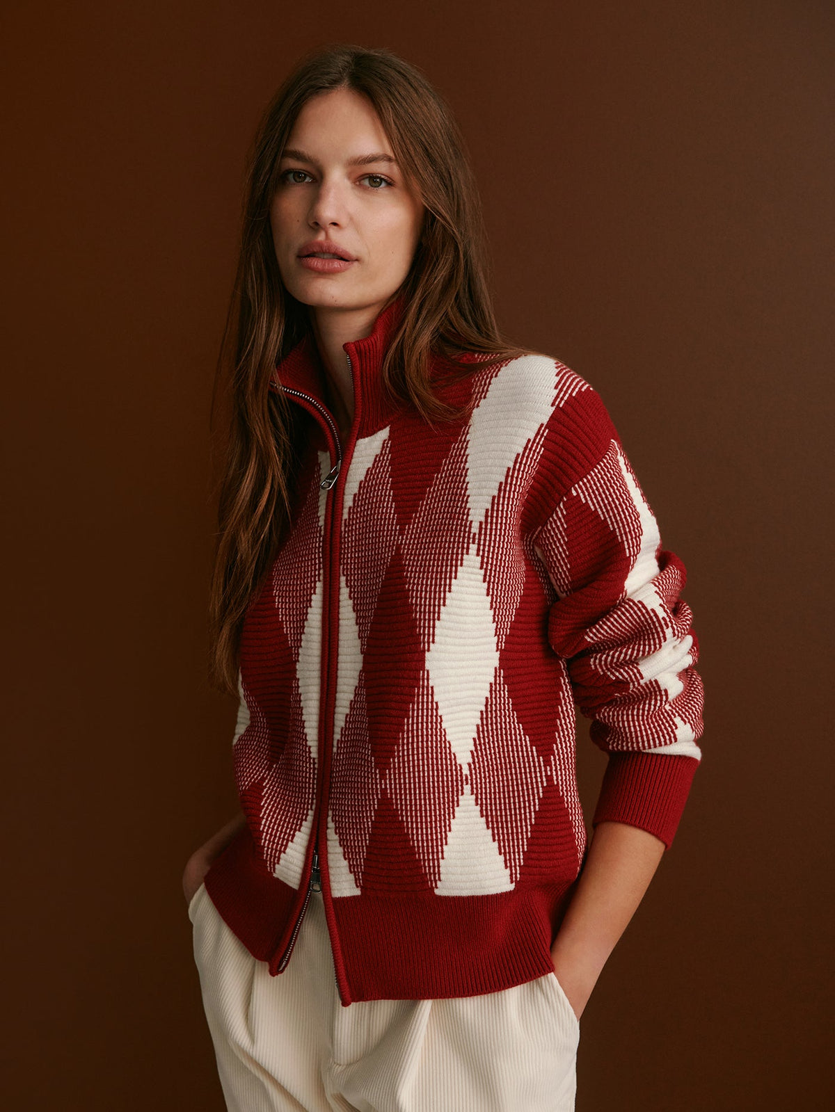 Karina Jacquard Knit Jacket Red Dahlia - Varley