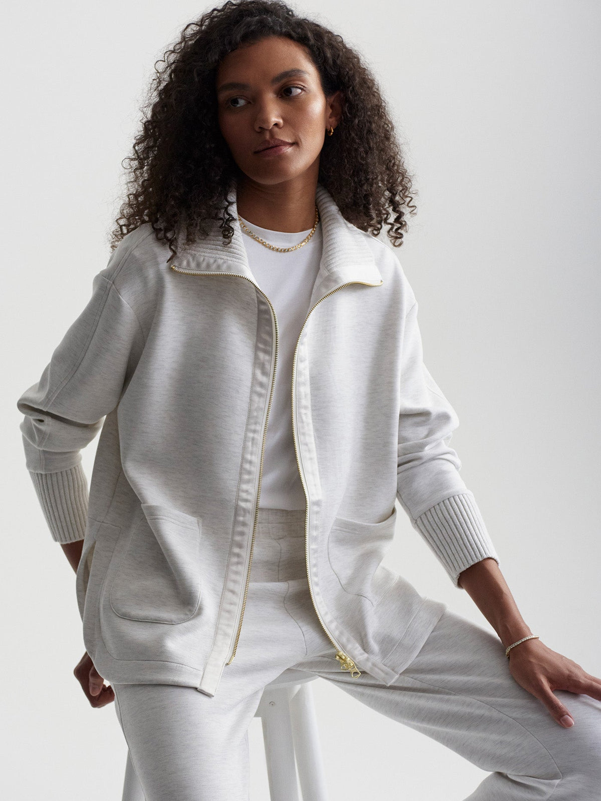 Niamh Zip Through Ivory Marl - Varley