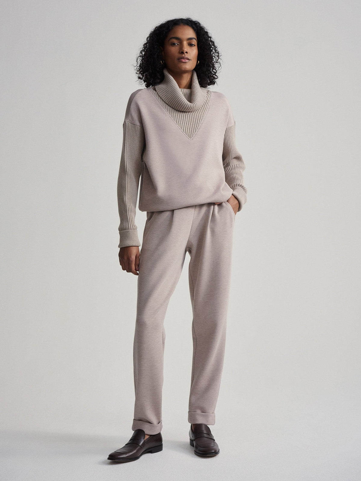 Hannah Cowl Neck Sweat Taupe Marl - Varley