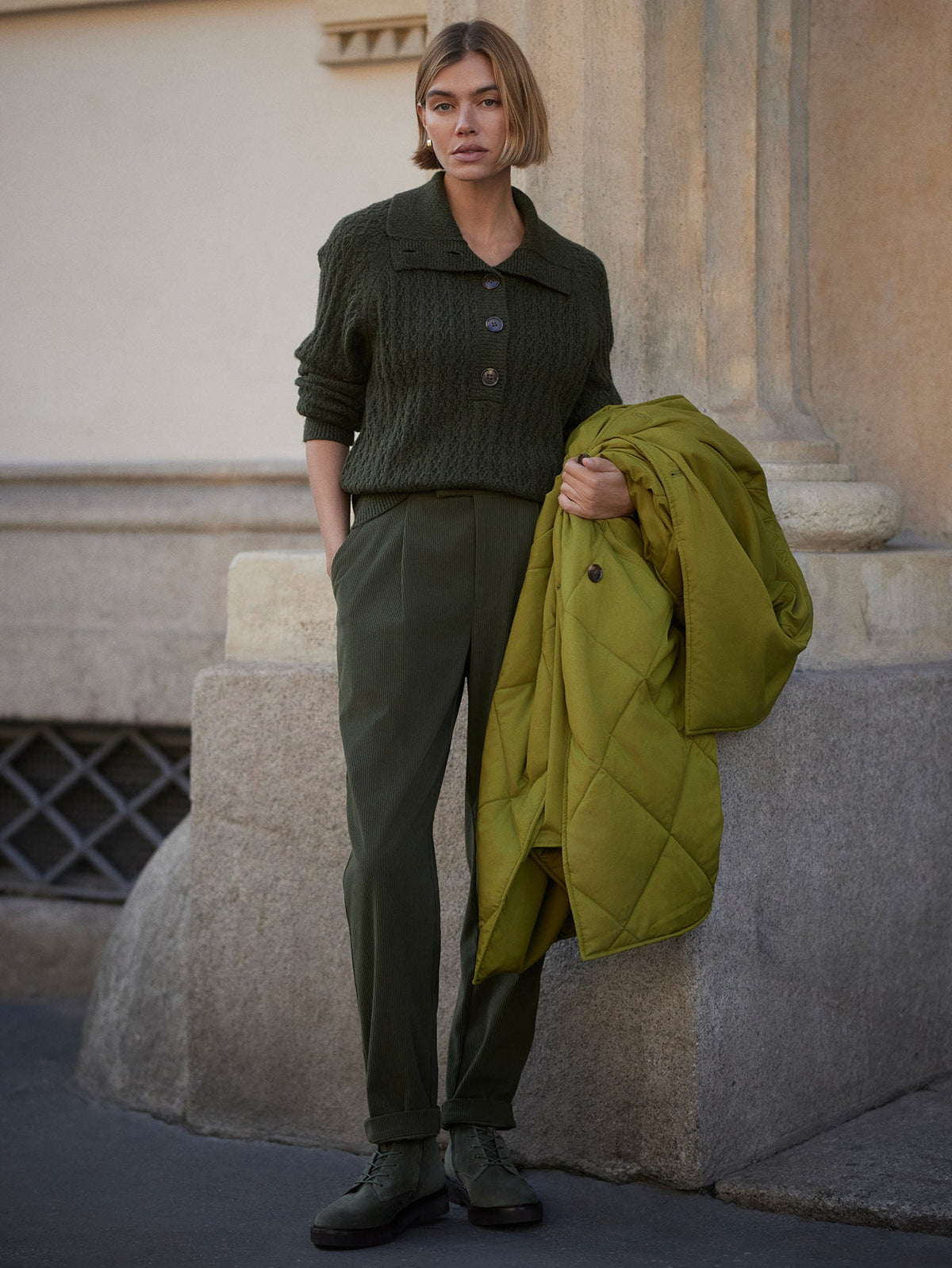 Bridget Half Button Sweater Dark Olive - Varley