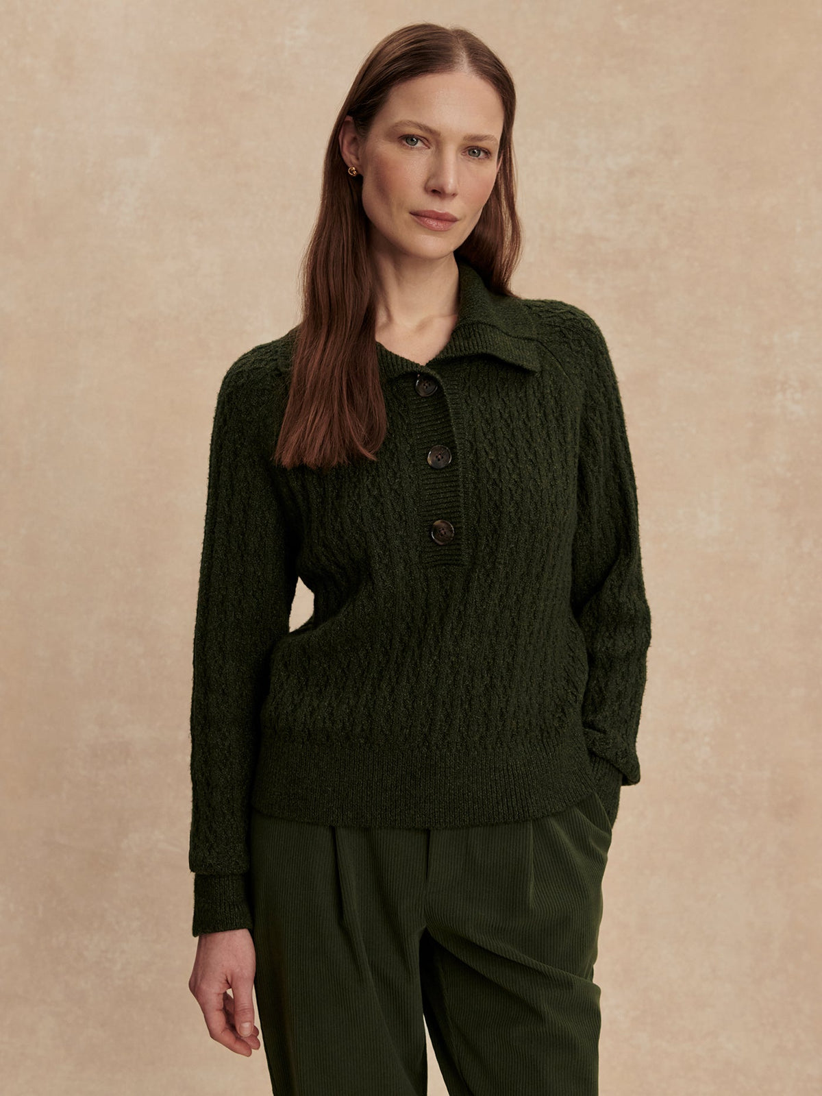Bridget Half Button Sweater Dark Olive - Varley
