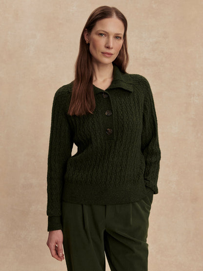 Bridget Half Button Sweater Dark Olive - Varley