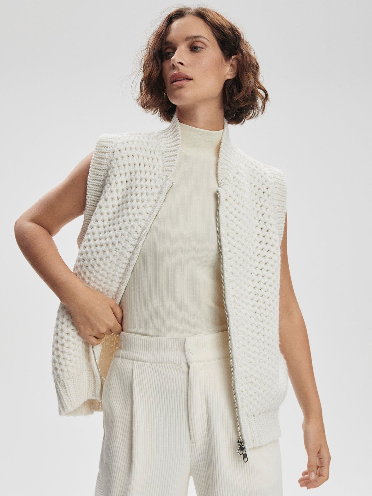 Seraphina Sleeveless Zip Knit Ivory - Varley