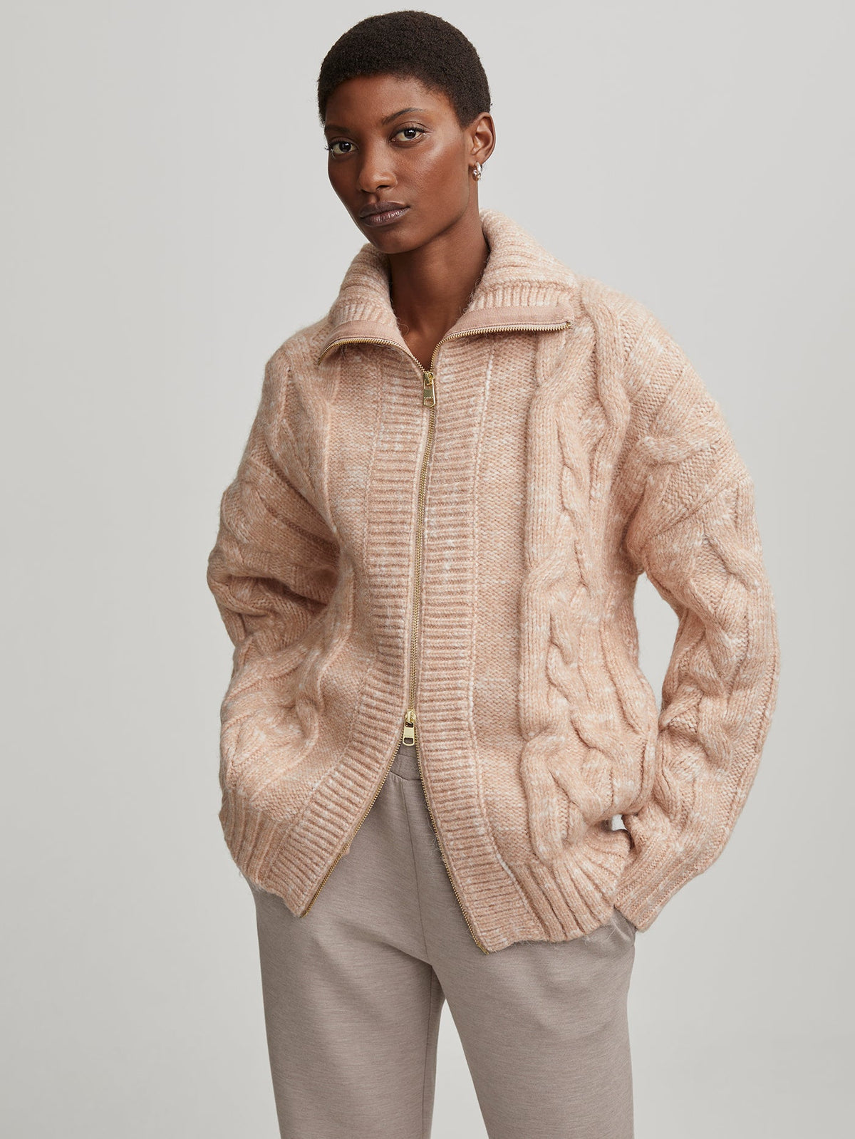 Aida Jumbo Cable Knit Jacket | VARLEY US Blush Tan/Egret - Varley