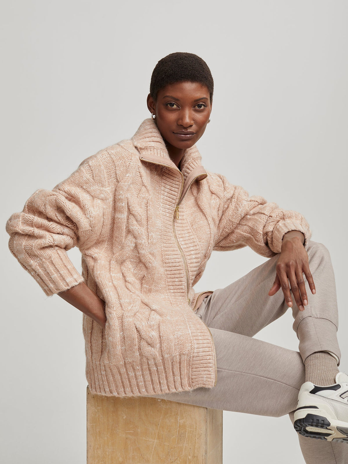 Aida Jumbo Cable Knit Jacket | VARLEY US Blush Tan/Egret - Varley