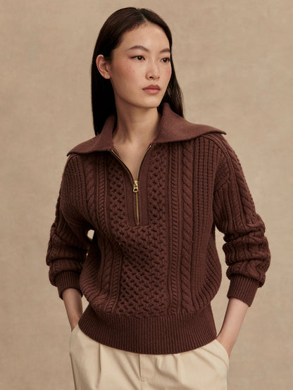 Camello Cable Half Zip 2.0 Carob - Varley