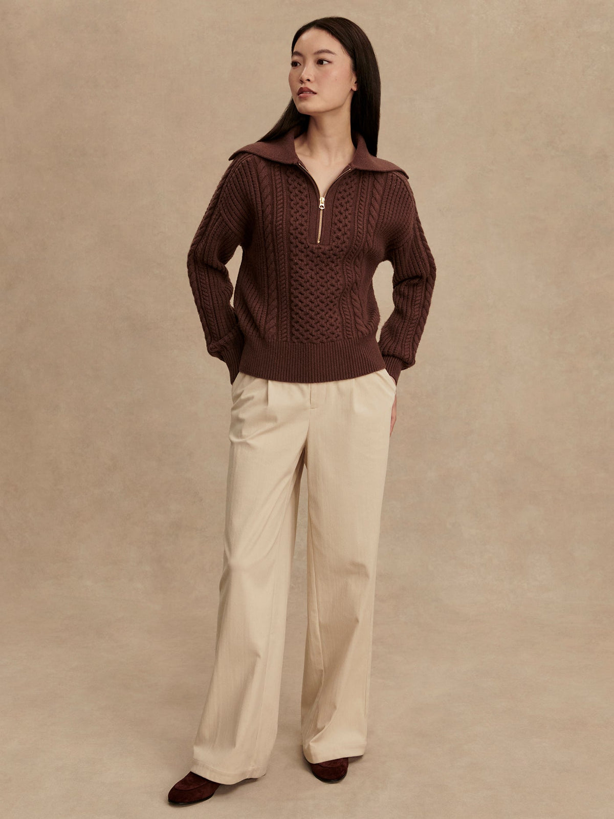 Camello Cable Half Zip 2.0 Carob - Varley