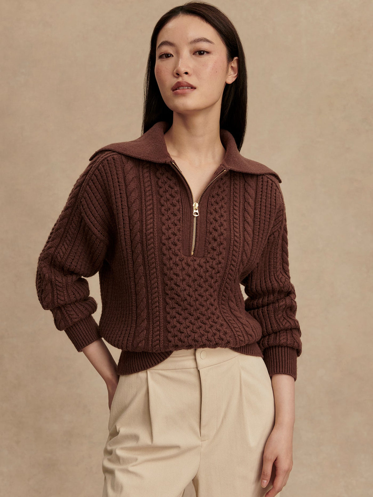 Camello Cable Half Zip 2.0 Carob - Varley