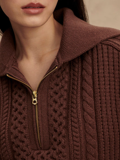 Camello Cable Half Zip 2.0 Carob - Varley