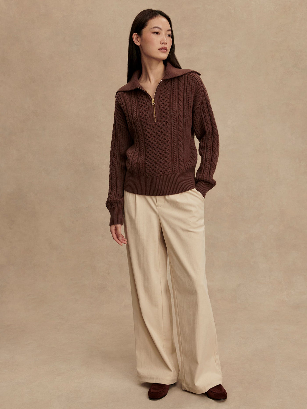 Camello Cable Half Zip 2.0 Carob - Varley