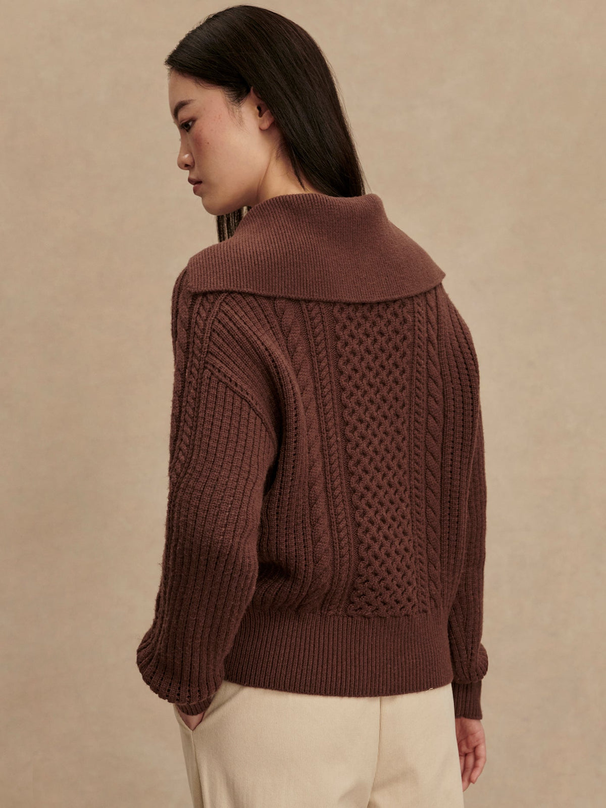 Camello Cable Half Zip 2.0 Carob - Varley
