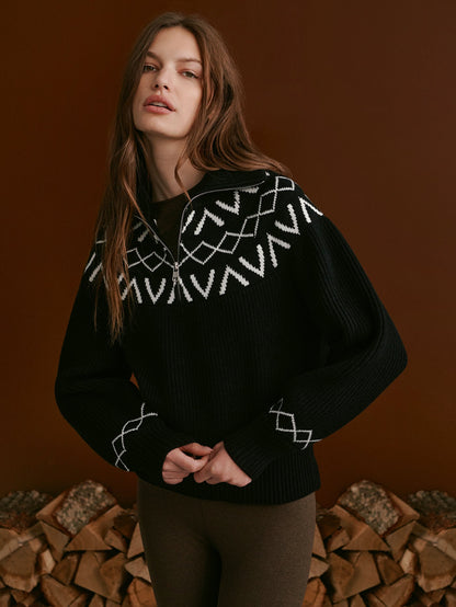 Sigrid Fairisle Half Zip Knit Black - Varley