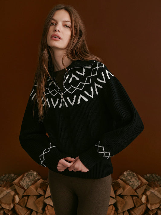 Sigrid Fairisle Half Zip Knit Black - Varley