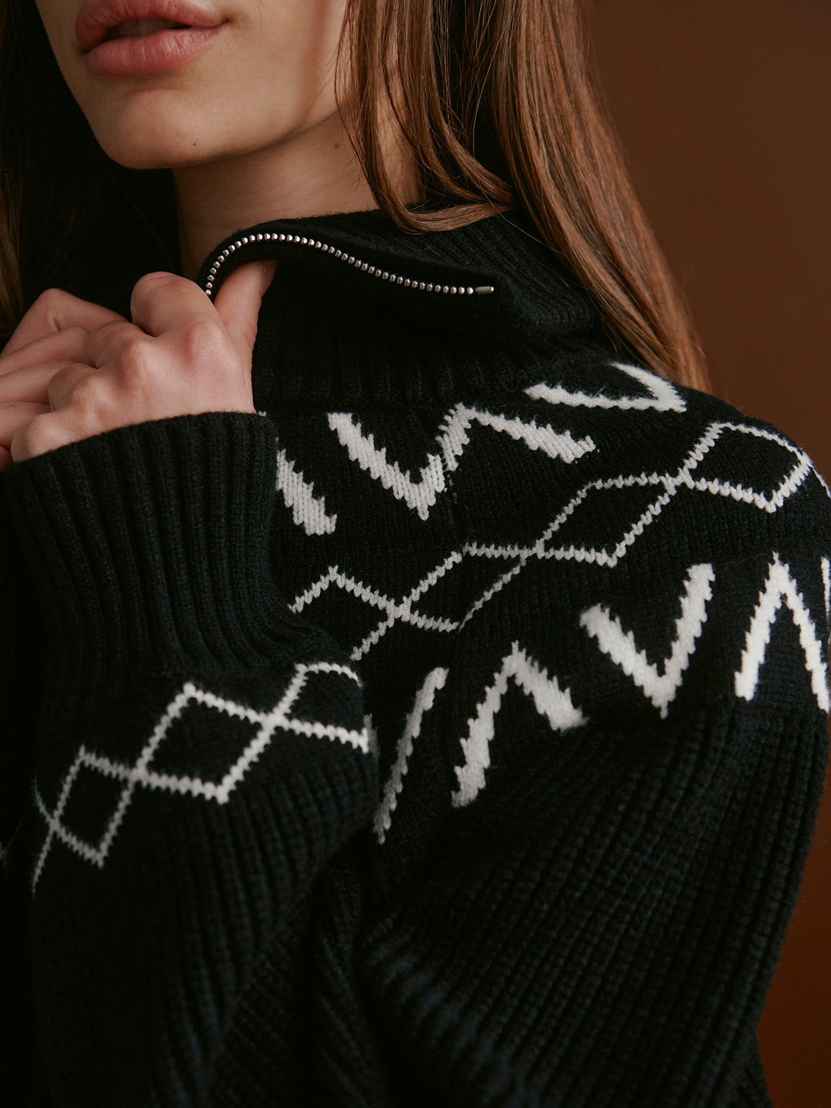 Sigrid Fairisle Half Zip Knit Black - Varley