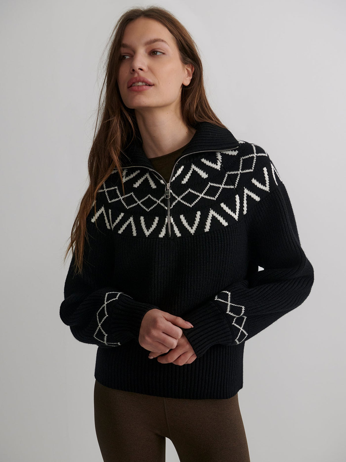 Sigrid Fairisle Half Zip Knit Black - Varley