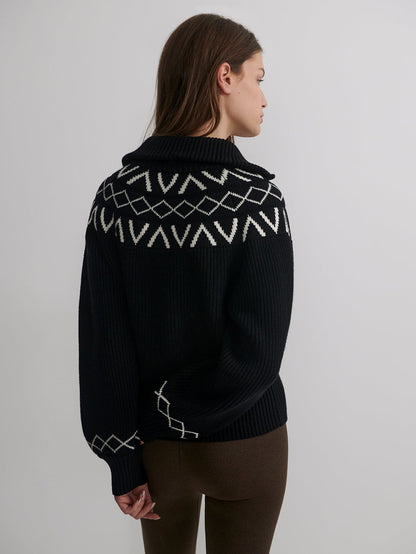 Sigrid Fairisle Half Zip Knit Black - Varley