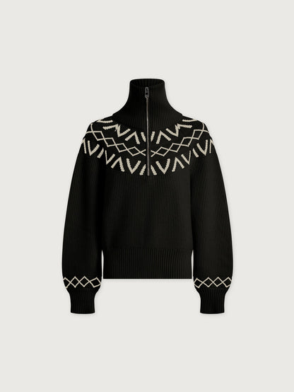 Sigrid Fairisle Half Zip Knit Black - Varley