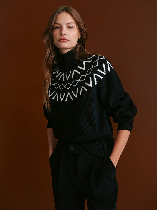 Marcie Fairisle Yoke Knit | VARLEY US Black - Varley