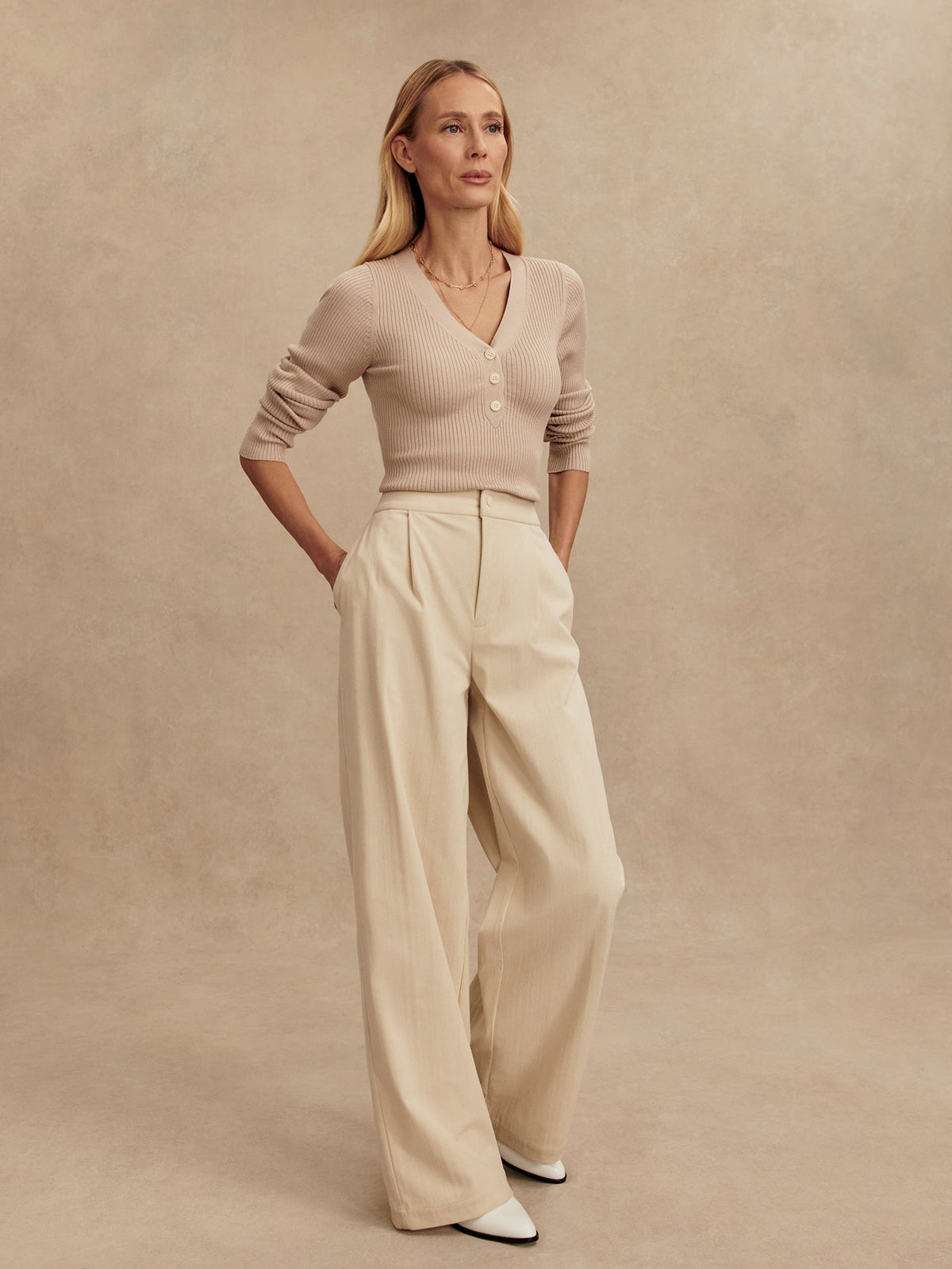 Blanca V-Neck Rib Knit Top Cement - Varley