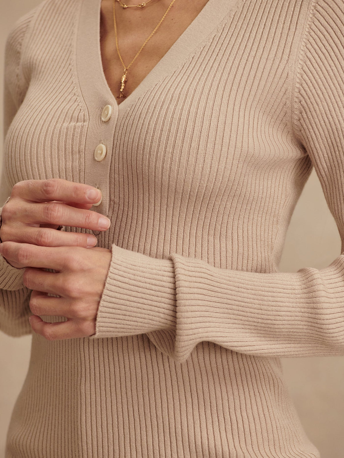 Blanca V-Neck Rib Knit Top Cement - Varley