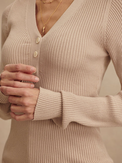 Blanca V-Neck Rib Knit Top Cement - Varley