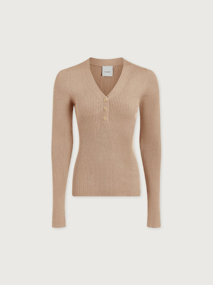 Blanca V-Neck Rib Knit Top Cement - Varley