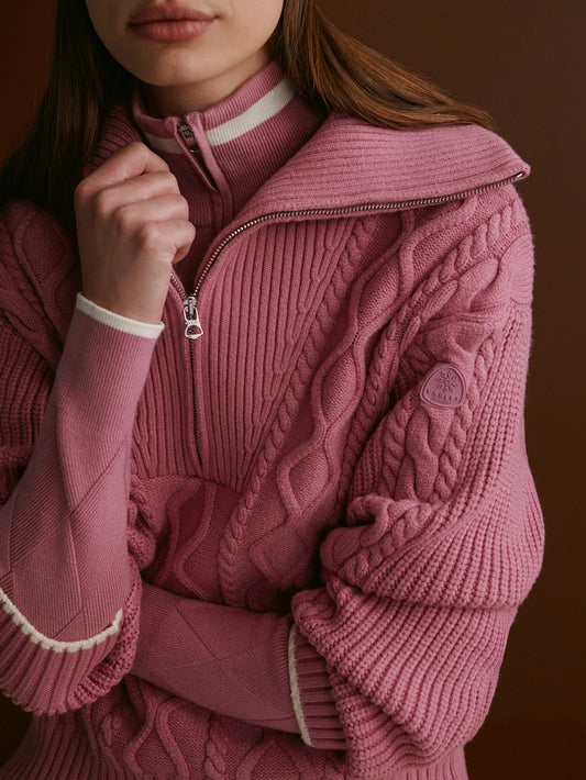Didi Relaxed Cable Half Zip Knit Mauve Orchid - Varley
