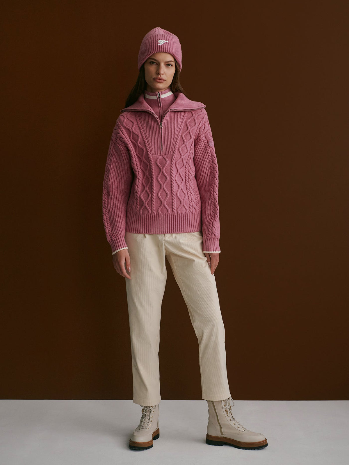 Didi Relaxed Cable Half Zip Knit Mauve Orchid - Varley