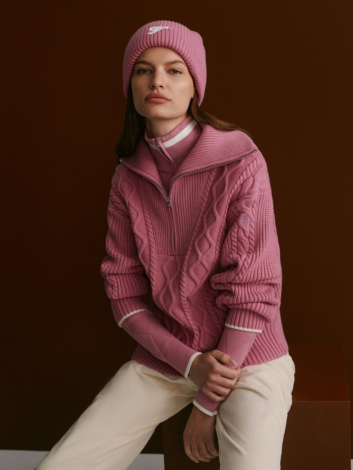 Didi Relaxed Cable Half Zip Knit Mauve Orchid - Varley