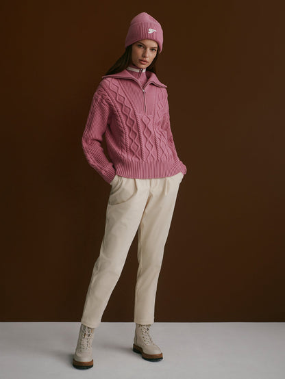 Didi Relaxed Cable Half Zip Knit Mauve Orchid - Varley