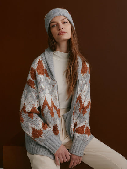 Brockley Jacquard Knit Jacket Grey Melange - Varley